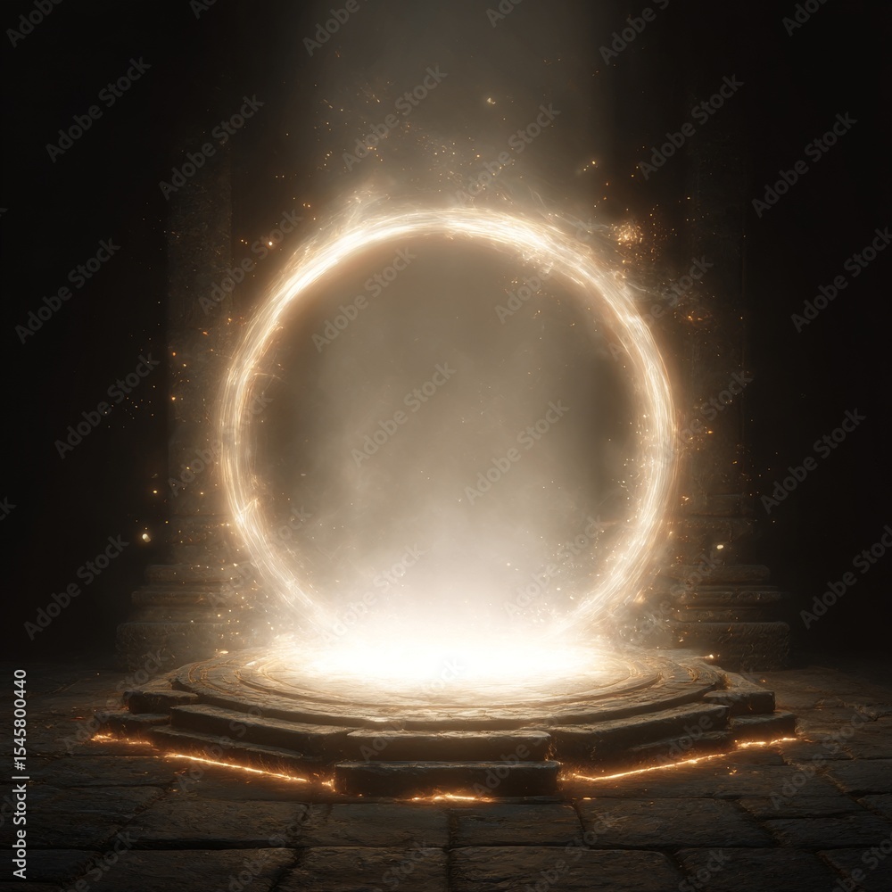 Poster reality distortion portal light effect. glows for game interface design. bright light around telepor