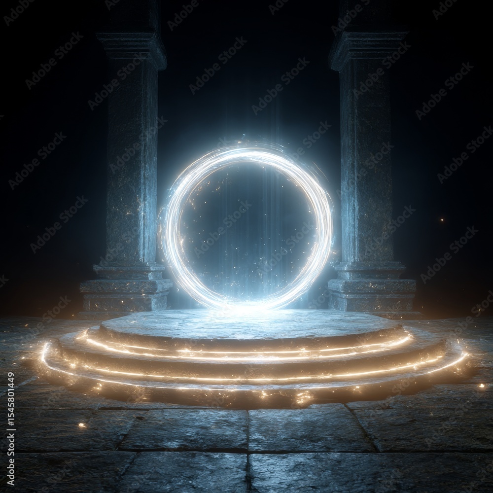 Poster reality distortion portal light effect. glows for game interface design. bright light around telepor
