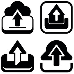 Black and White Upload Icons Featuring Arrows and Cloud Symbols in Four Variations
