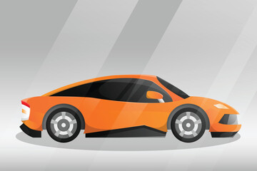 Modern cartoon sports car illustration with dark tinted window glass. Transport vehicle Side view.