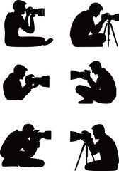 Silhouette collection of a male photographer with camera and tripod.