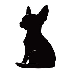 Silhouette of a small sitting dog, highlighting its distinctive features.