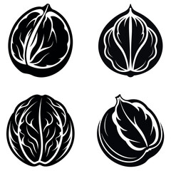 Naklejka premium Abstract Four Black and White Walnuts with Intricate Interior Design