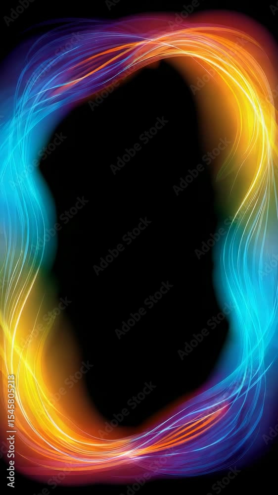 Poster vibrant digital abstract frame with flowing lines in warm and cool colors