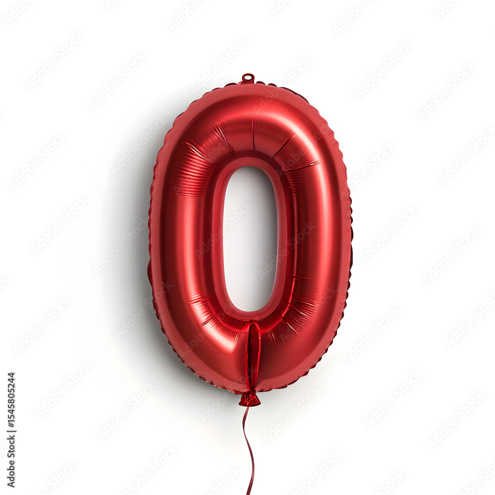 Fototapete a balloon shaped like the number 0, glossy red metallic finish with realistic reflections and smooth