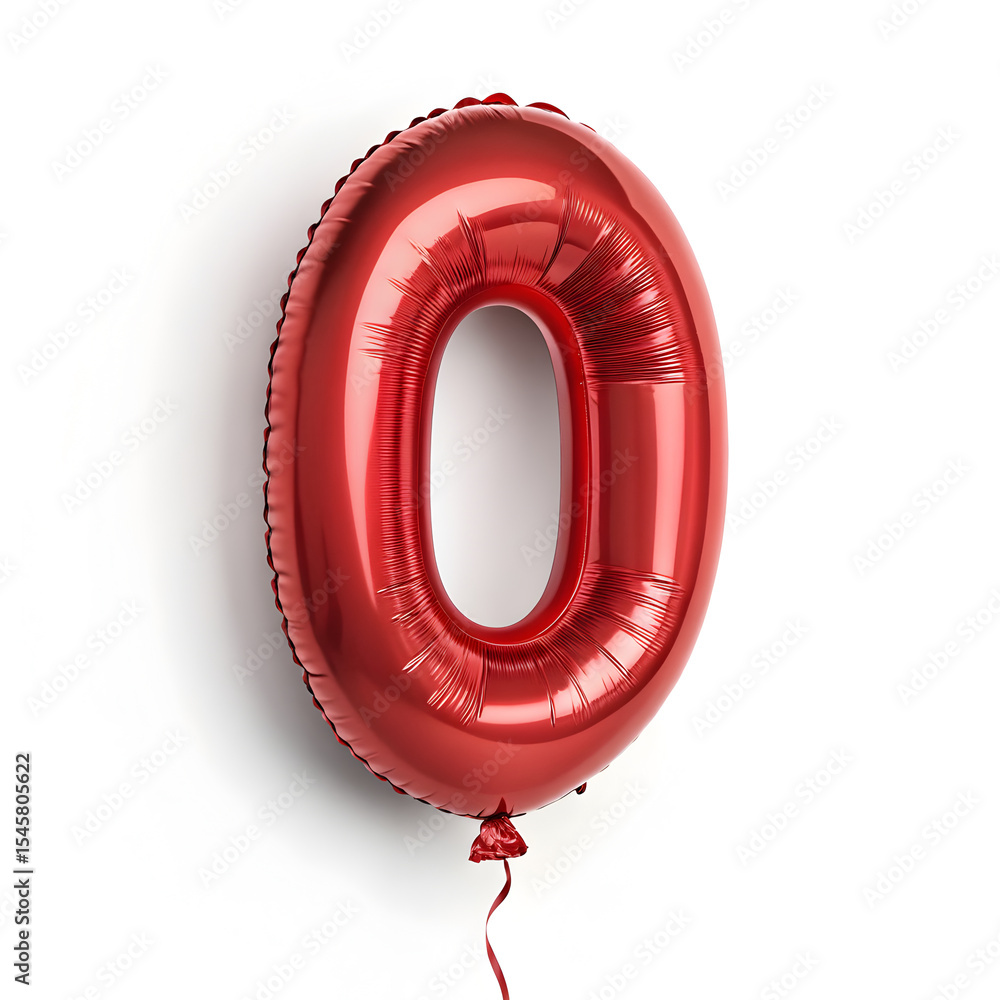 Fototapete a balloon shaped like the number 0, glossy red metallic finish with realistic reflections and smooth