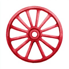 Obraz premium Red Wagon Wheel Illustration Detailed Spokes and Circular Shape on White Background