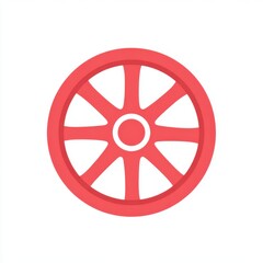Obraz premium Red Wooden Wagon Wheel on White Background