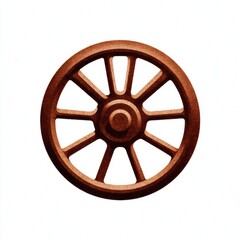 Obraz premium Rustic Brown Wooden Wagon Wheel on White Background