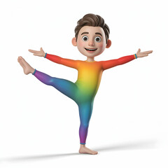 Cartoon Boy Rainbow Acrobat Balancing Pose image