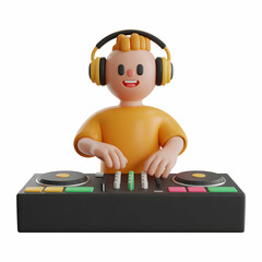 Cartoon D J Mixing Music 3 D Render Yellow Orange 3D render