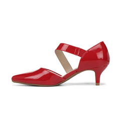 Women High Heel Leather Shoes On PNG Transparent Background With Natural Shadow .Cut-Out Clipping...