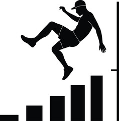 Man jumping over bar chart, silhouette progress leap, business success concept, growth and achievement icon, motivation vector design, goal reaching illustration, challenge symbol