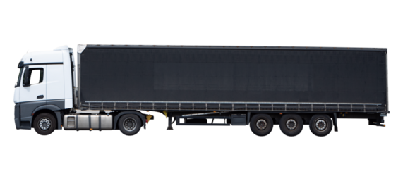truck with trailer seen from the side png isolated on transparent background