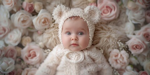 Floral Teddy Bear Outfit Baby Soft Lighting White Pink Luxurious Fabrics