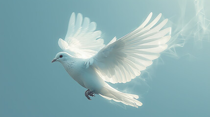 Glowing White Dove Soaring with Light Trails