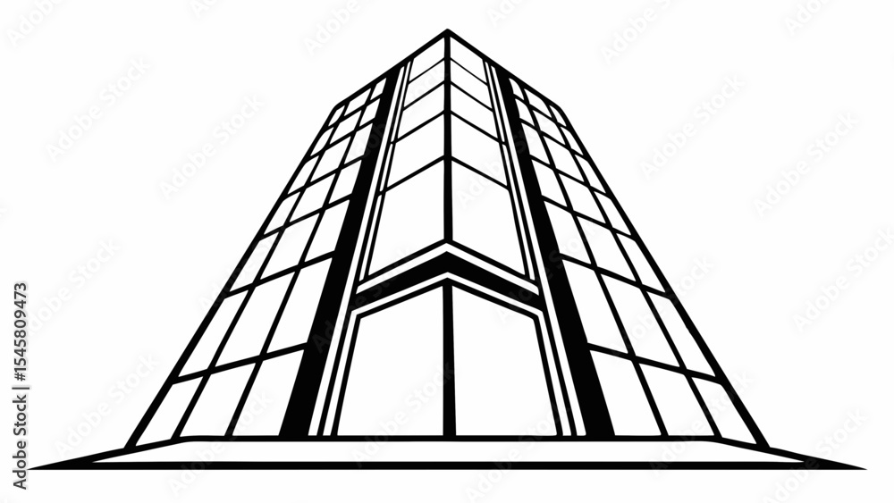 Poster low angle view of a tall building with a grid pattern and a distinctive entrance design in black and