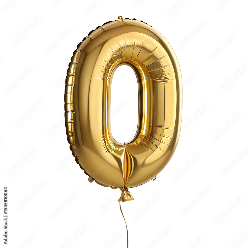 Fototapete a balloon shaped like the number 0, golden metallic finish with realistic reflections and smooth tex