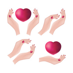 The heart is in a woman s hands. Vector illustration of a woman s hands holding a heart. Romantic Valentine s Day illustration