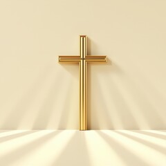 Naklejka premium A gold cross is standing in front of a white wall