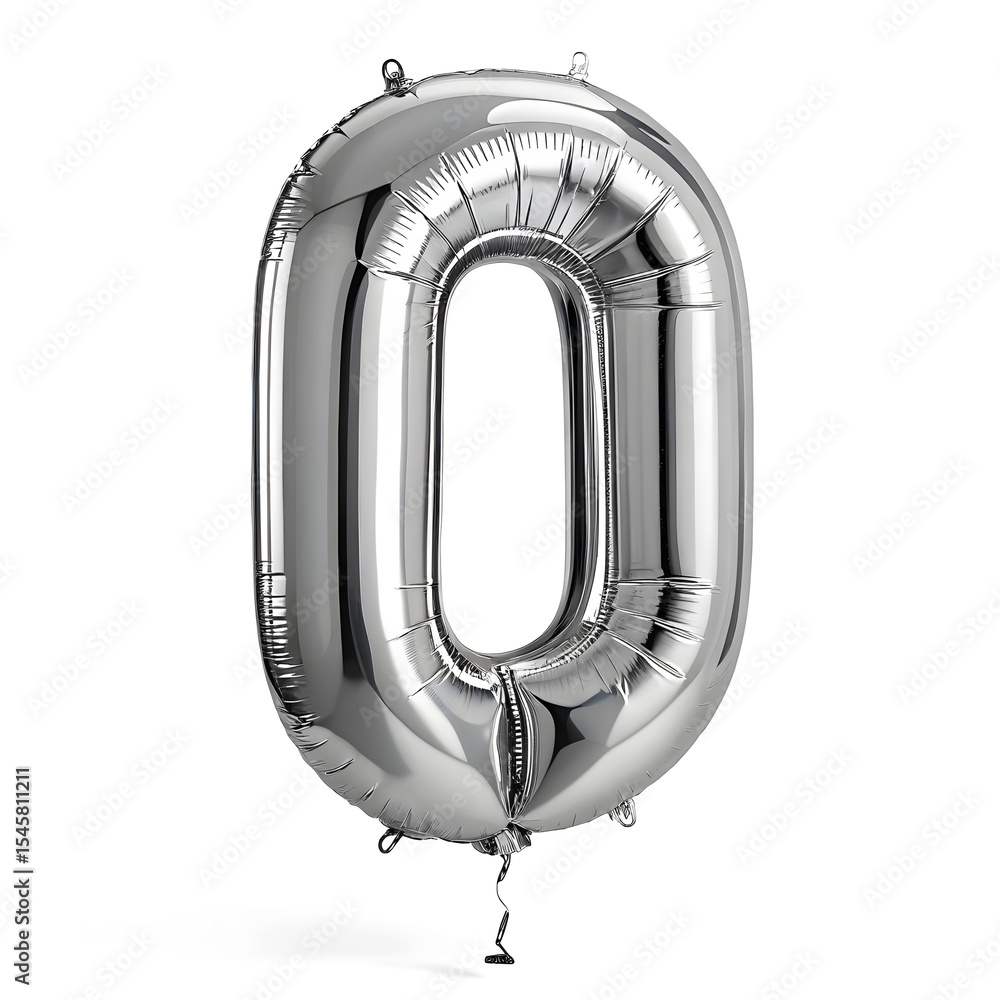 Fototapete a balloon shaped like the number 0, silver metallic finish with realistic reflections and smooth tex
