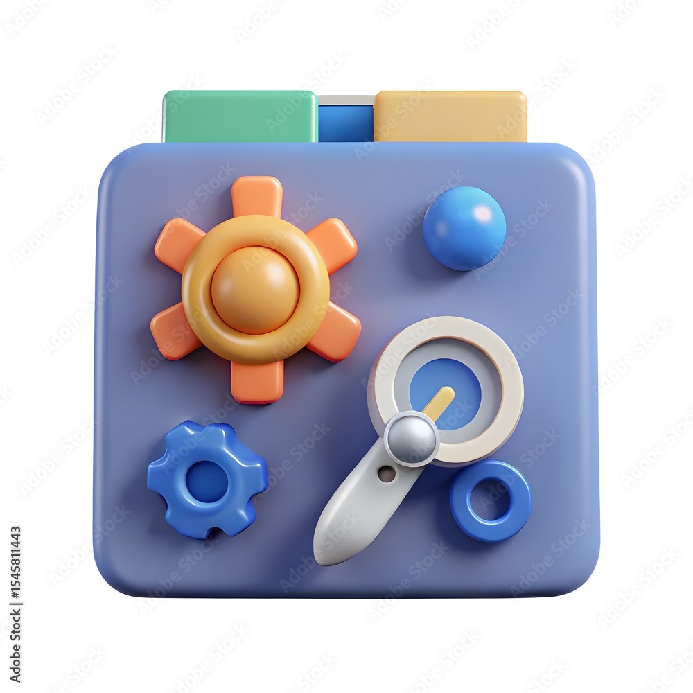 Poster colorful 3d render of app settings interface with gears