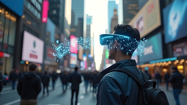 augmented reality, AR glasses, holograms, digital interface, smart eyewear, future tech, urban tech, wearable technology, city tech, real-world AR, futuristic interaction

