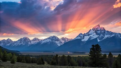 Majestic sunset over the teton mountain range