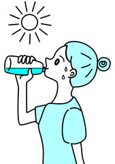 水を飲む　女性　イラスト　ペットボトル