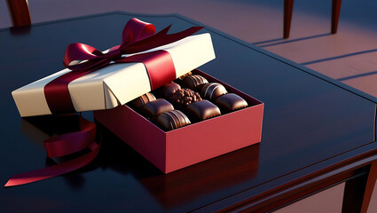 A red gift box with a white lid and red ribbon
