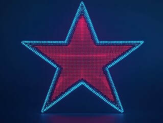 Obraz premium A glowing neon star outlined in blue with a pink interior, set against a dark background, composed of numerous small LED-like lights.
