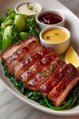 Roasted Pork with Sauces and Vegetables
