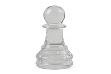 Transparent glass pawn on a checkered background, embodying strategic thinking, planning, and decision-making in games and business