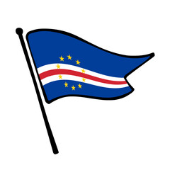 Flag of Cape Verde. Cape Verde flag vector illustration icon design in the hand-drawn style. Fluttering flagpole flag.