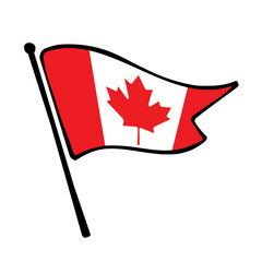Flag of Canada. Canada flag vector illustration icon design in the hand-drawn style. Fluttering flagpole flag.