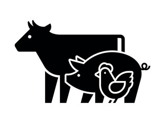 Farm animals logo Cow, Pig and Chicken. Icon design. Template elements
