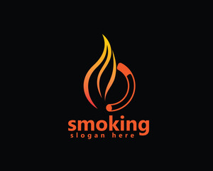 smoke logo, circular cigarette with smoke forming abstract leaf logo design template