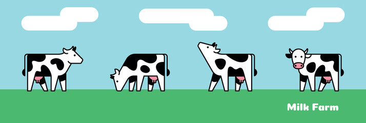 Milk Farm Animals silhouettes. Cow farm producing natural milk. Icon design. Template elements