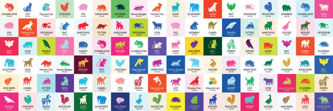 Animals logos collection. Animal logo set. Geometrical abstract logos. Icon design