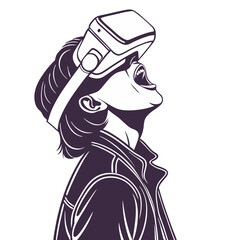 Isolated Silhouette of a person wearing a VR headset with an open mouth, symbolising virtual reality and immersion