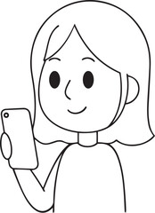 Cartoon style Vector icon design of holding a smartphone, holding a smartphone silhouette and line art vector icon logo design