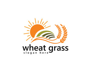 Fototapeta premium creative agriculture, farm logo, two wheat vines with farm icon and sun, logo design inspiration