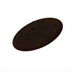 Vector illustration of a single round chocolate cookie with dark chocolate chips. Ideal for dessert designs, bakery branding, and snack-themed packaging.