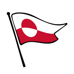 Flag of Greenland. Greenland flag vector illustration icon design in the hand-drawn style. Fluttering flagpole flag. © Flag