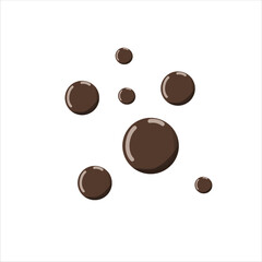 Glossy chocolate drops in isometric style on white background. Realistic vector design for dessert toppings, confectionery, or digital artwork.