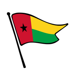 Flag of Guinea-Bissau. Guinea-Bissau flag vector illustration icon design in the hand-drawn style. Fluttering flagpole flag.