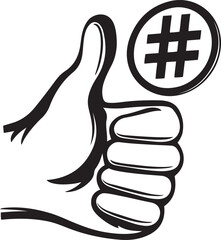 Stylish thumbs up with hashtag symbol vector icon illustration, thumbs up with hashtag symbol silhouette and line art vector design