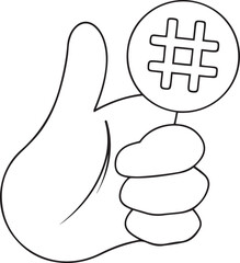 Stylish thumbs up with hashtag symbol vector icon illustration, thumbs up with hashtag symbol silhouette and line art vector design