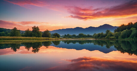 Fototapeta premium Beautiful light and sky, reflected light on the lake