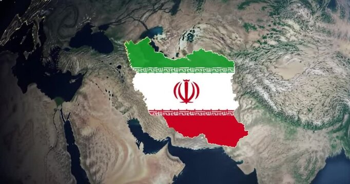 Iran map with flag overlay on earth satellite video